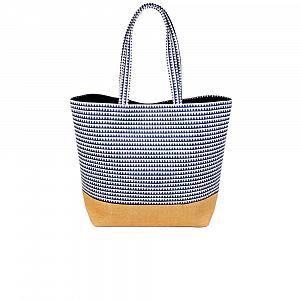 around town tote navy striped straw