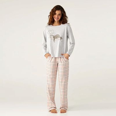 LPK 0880/05/01 (LPK 0880/05/01 Комплект дом. жін. (футб. дов. рук.+брюки) S/сірий)